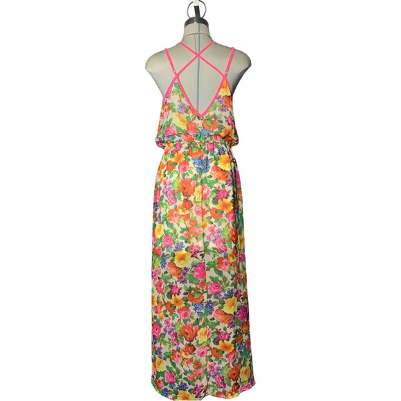 NEW LULUMARI Pink Floral Multicolour Design Maxi Dress Size L. - Picture 4 of 15